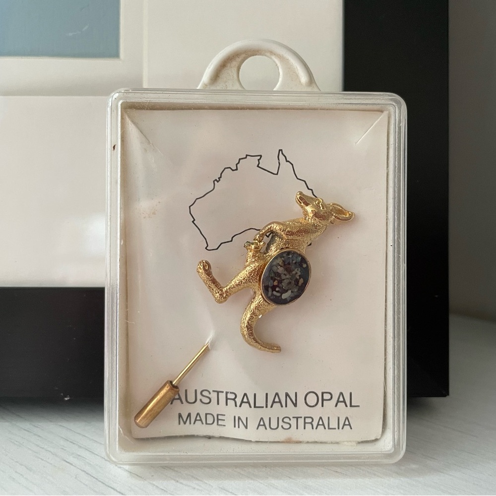 Gold Kangaroo Opal Brooch - Australian Opal Accent